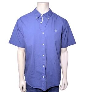Original Penguin Mens XXL Blue Short Sleeve Button Down Shirt Stretch